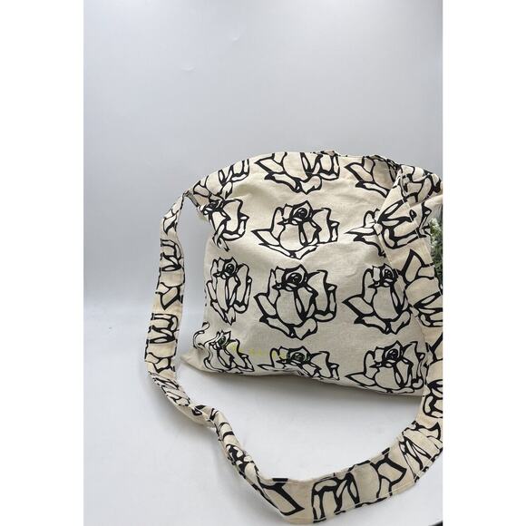Freda Salvador Canvas Off white Black Rose Floral Tote Bag Neon Logo Lightweight - Picture 2 of 10